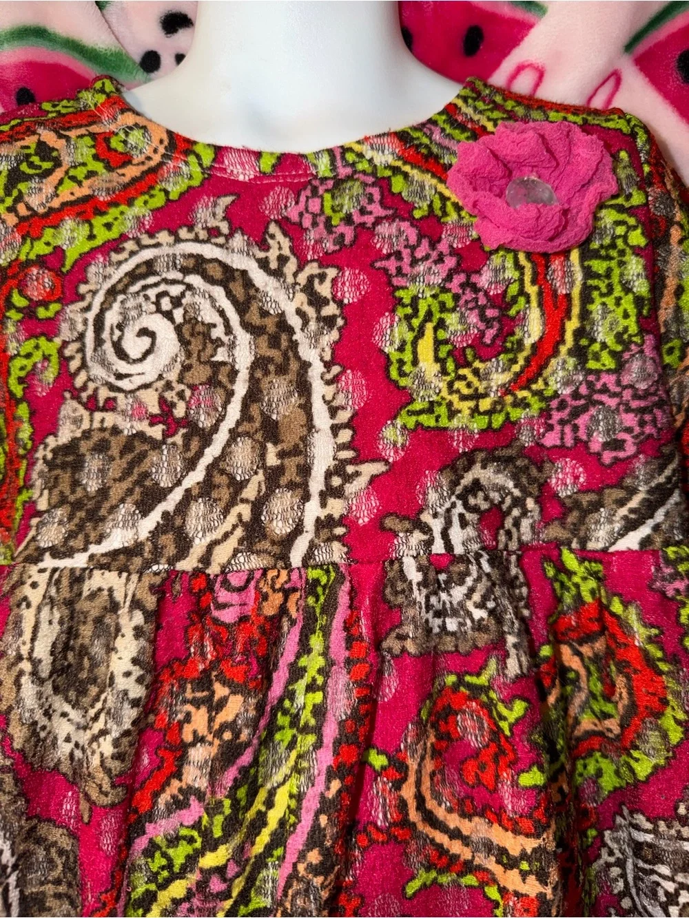 marmellata Paisley Ruffle Dress with Floral Accent